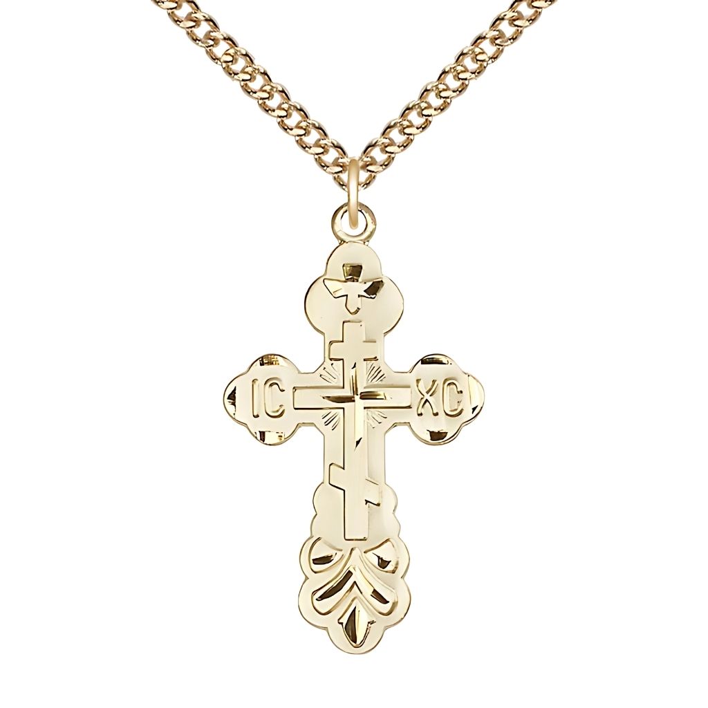 Bliss St. Xenia Orthodox Cross 14kt Gold-filled Cross Gold-plated Heavy Curb Chain, 1 3/8-inch tall,