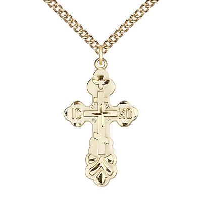 St. Xenia Orthodox Cross 14kt Gold-filled Cross Gold-plated Heavy Curb Chain, 1 3/8-inch tall, Bliss Manufacturing