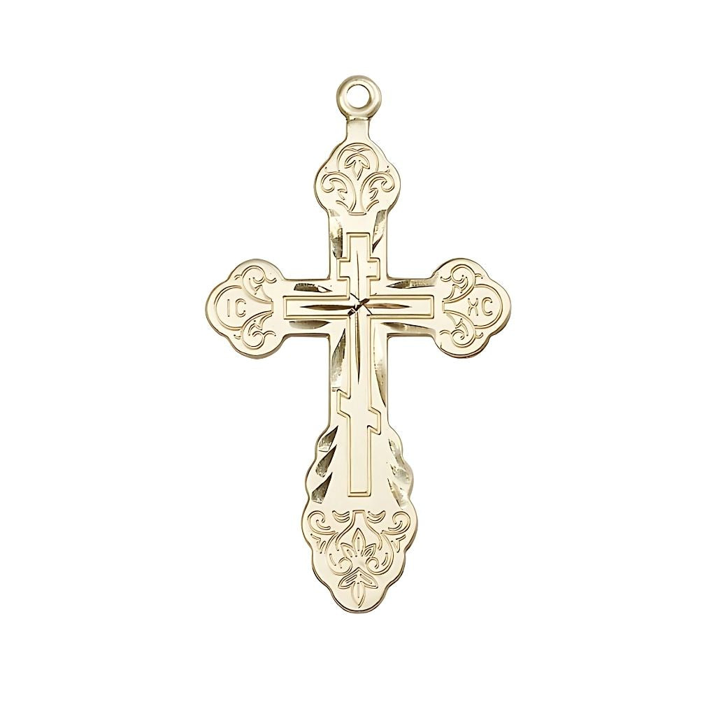 Bliss 14kt Gold Vladimir Cross Medal, 1 7/8-inch tall by 1-inch wide,