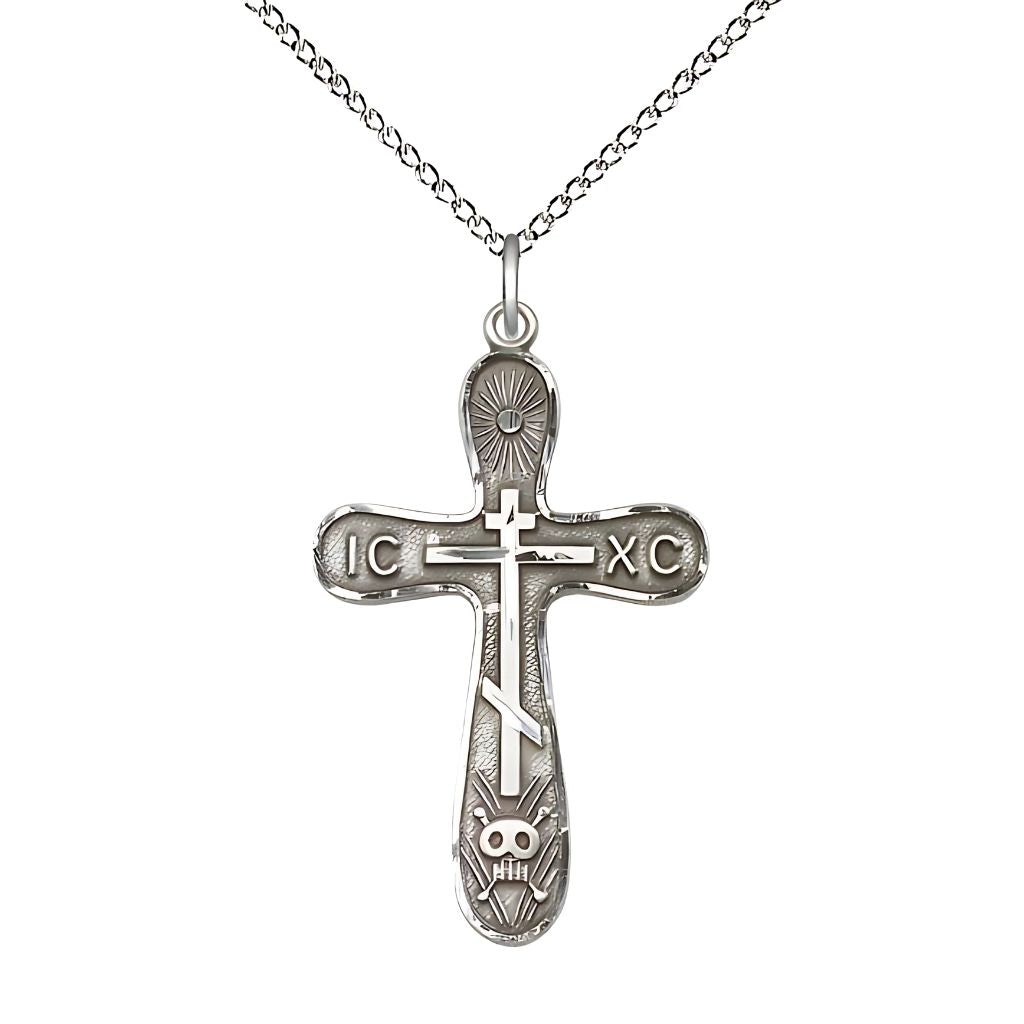 Bliss Golgotha Sterling Silver Cross Necklace with Sterling Silver Light Curb Chain,1 1/4-inch tall by 3/4-inch wide,