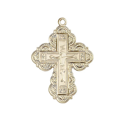 Irene Cross 14kt Gold Medal, 1 1/4-inch tall by 7/8-inch wide, Bliss Manufacturing