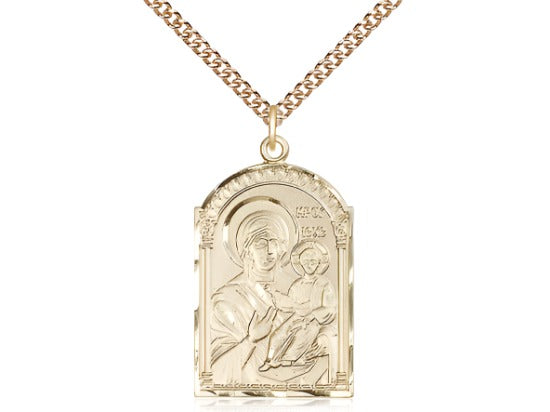 Bliss Mary Mother of God Solid 14kt Gold Medal Pendant w/14kt Gold Chain