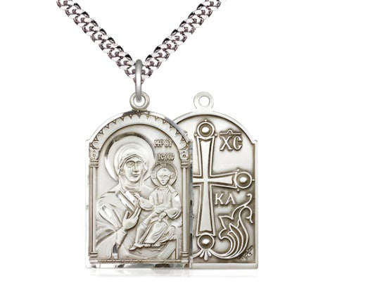 Mary Mother of God Sterling Silver Pendant Necklace w/Plated Chain