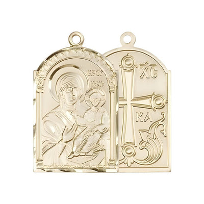 Mary Mother of God Solid 14kt Gold Medal Pendant, Medal Measures 1 3/8-inch tall by 1 1/4-inch wide, Bliss Manufacturing
