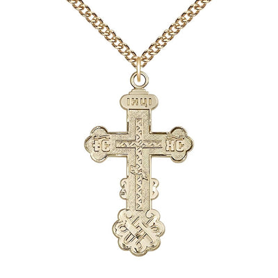Kiev Cross 14kt Gold-filled Medal Necklace with Gold-filled Heavy Curb Chain, 1 1/2-inch tall by 7/8-inch wide, Bliss Manufacturing