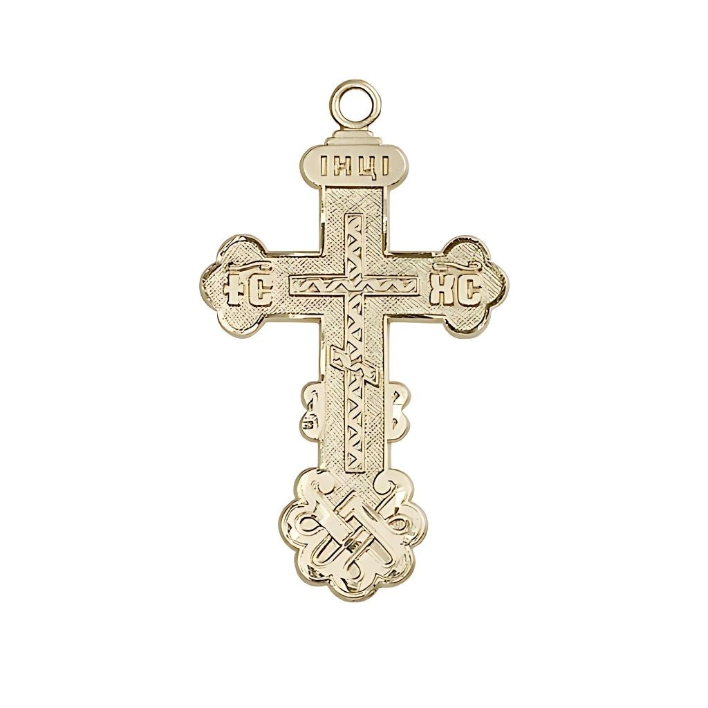 Bliss Kiev Cross 14kt Gold Medal, 1 1/2-inch tall by 7/8-inch wide