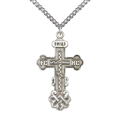Kiev Cross Sterling Silver Medal Necklace with Sterling Silver Heavy Curb Chain, 1 1/2-inch tall by 7/8-inch wide, Bliss Manufacturing