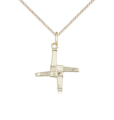 14KT Gold Irish St Brigid Cross Medal Necklace with 14KT Gold Chain, 0290KT, Bliss Manufacturing