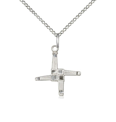Sterling Silver Irish St Brigid Cross Medal Necklace with Sterling Silver Chain, Bliss Manufacturing