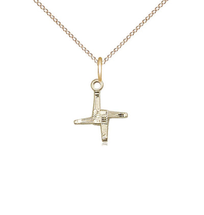 Small 14kt Gold Irish St Brigid Cross Medal Necklace with 14kt Gold Chain, Bliss Manufacturing
