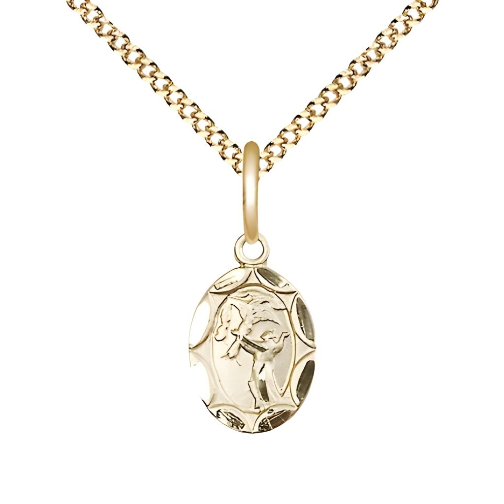 Bliss Small St. Francis of Assisi Oval Scalloped Edge 14kt Gold-filled Medal with Plated Chain, Measures 1/2-inch tall by 1/4 - inch wide,