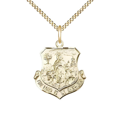The Lord Is My Shepherd 14kt Gold-filled Medal Necklace with Gold-plated Chain, Measures 7/8-inch tall by 3/4-inch wide, Bliss Manufacturing
