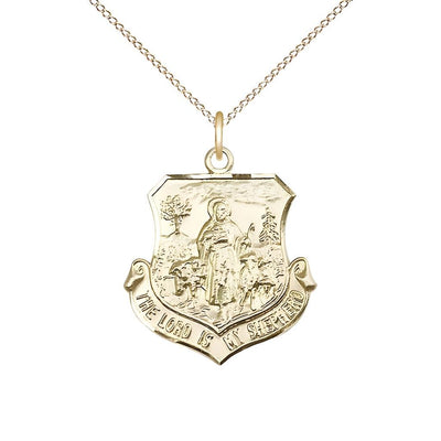 The Lord Is My Shepherd 14kt Gold Medal Necklace with 14kt Gold Chain, Measures 7/8-inch tall by 3/4-inch wide, Bliss Manufacturing