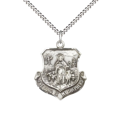 The Lord Is My Shepherd Sterling Silver Medal Necklace with Rhodium-plated Chain, Measures 7/8-inch tall by 3/4-inch wide, Bliss Manufacturing