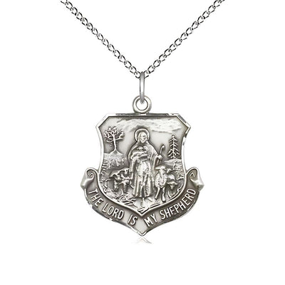 The Lord Is My Shepherd Sterling Silver Medal Necklace with Sterling Silver Chain, Measures 7/8-inch tall by 3/4-inch wide, Bliss Manufacturing