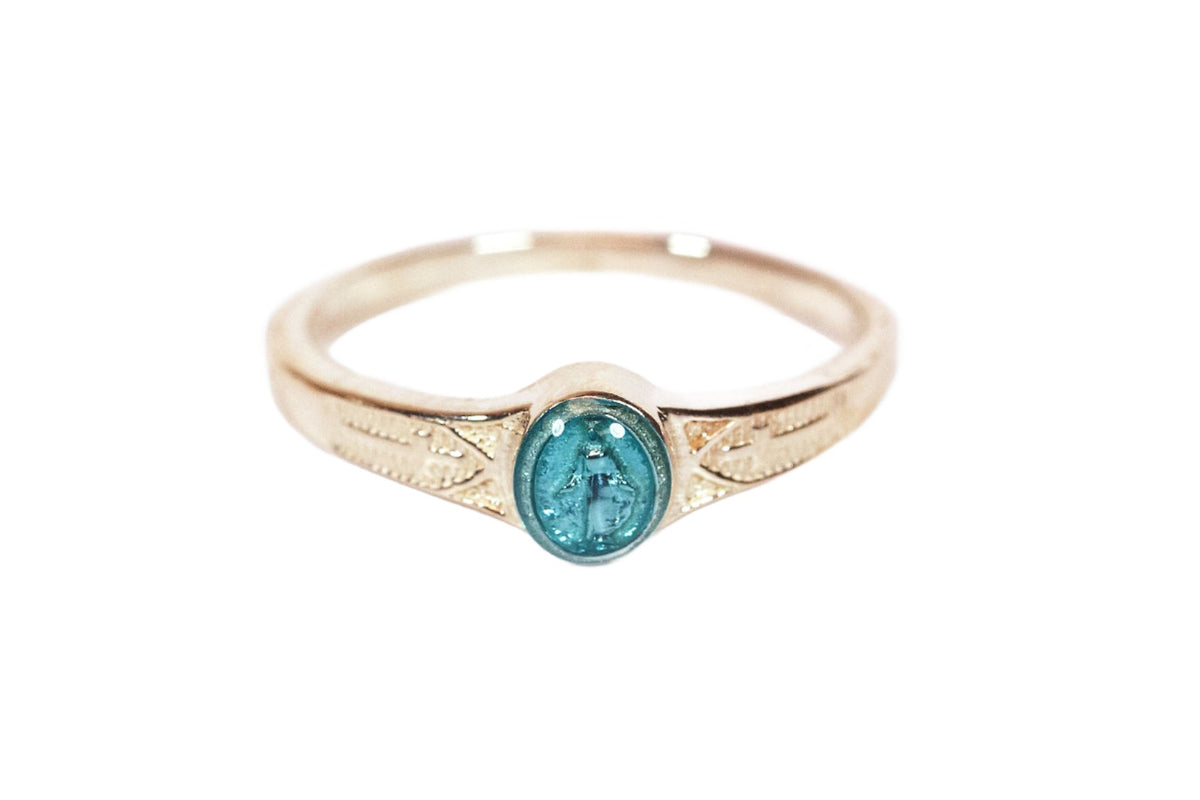 Child's 14kt Gold Miraculous Ring w/Blue Epoxy