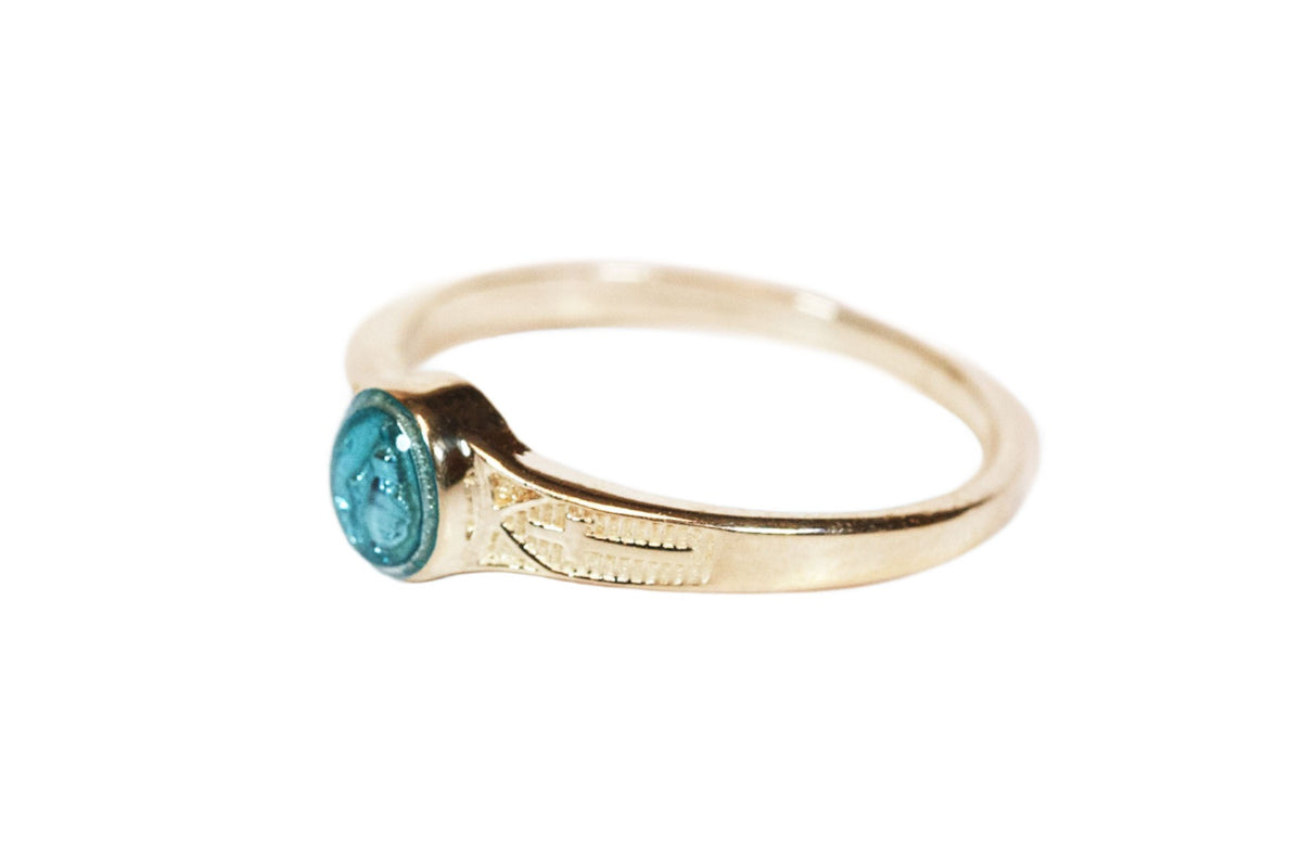 Side View Child's 14kt Gold Miraculous Ring w/Blue Epoxy