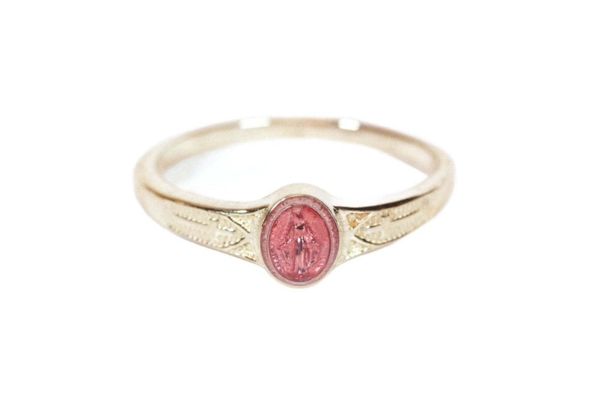 Child's 14kt Gold Miraculous Ring w/Pink Epoxy