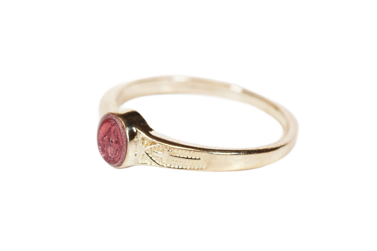 Side View Child's 14kt Gold Miraculous Ring w/Pink Epoxy