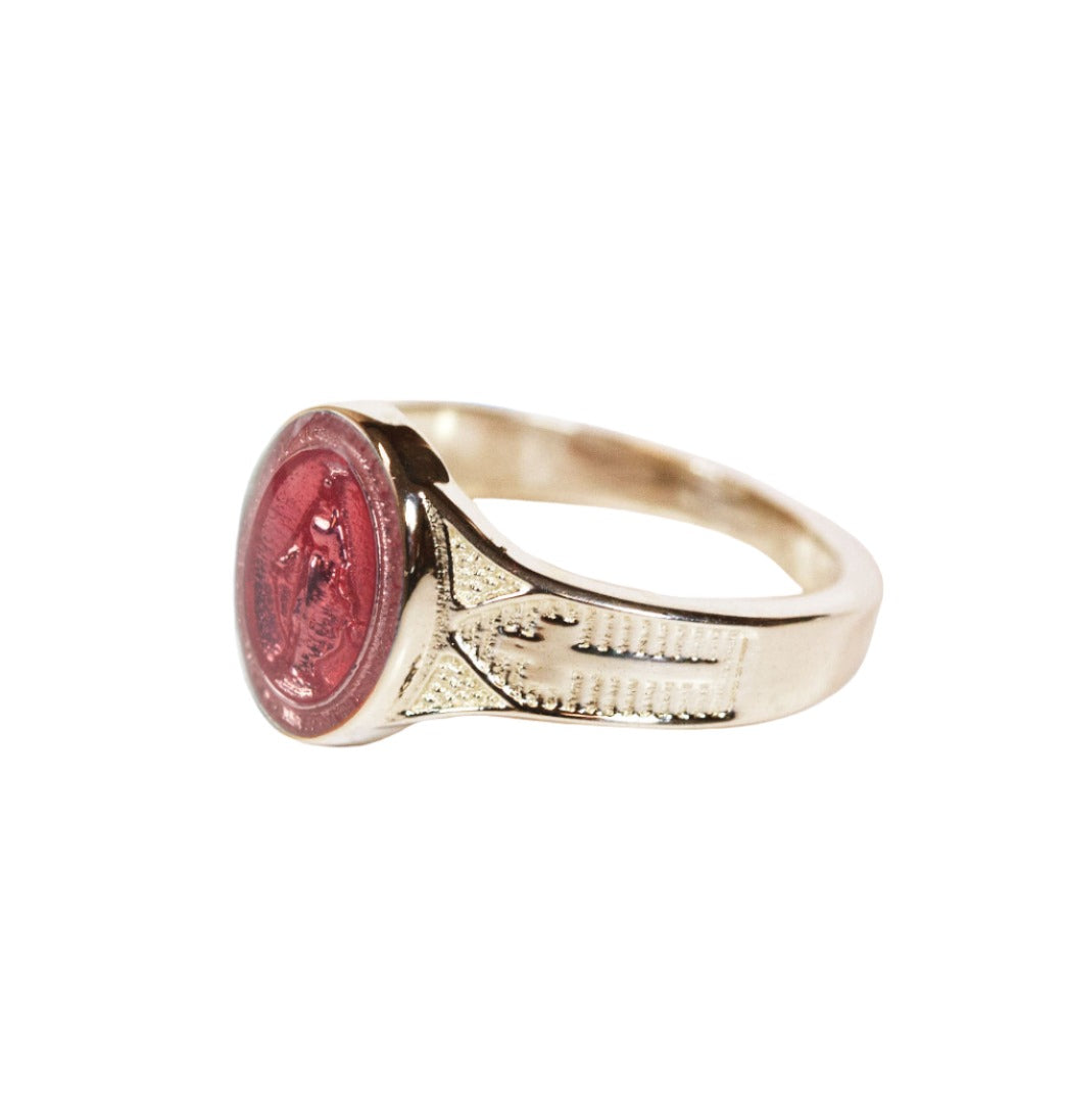 Pink Epoxy 14kt Gold Women's Miraculous Medal Ring,