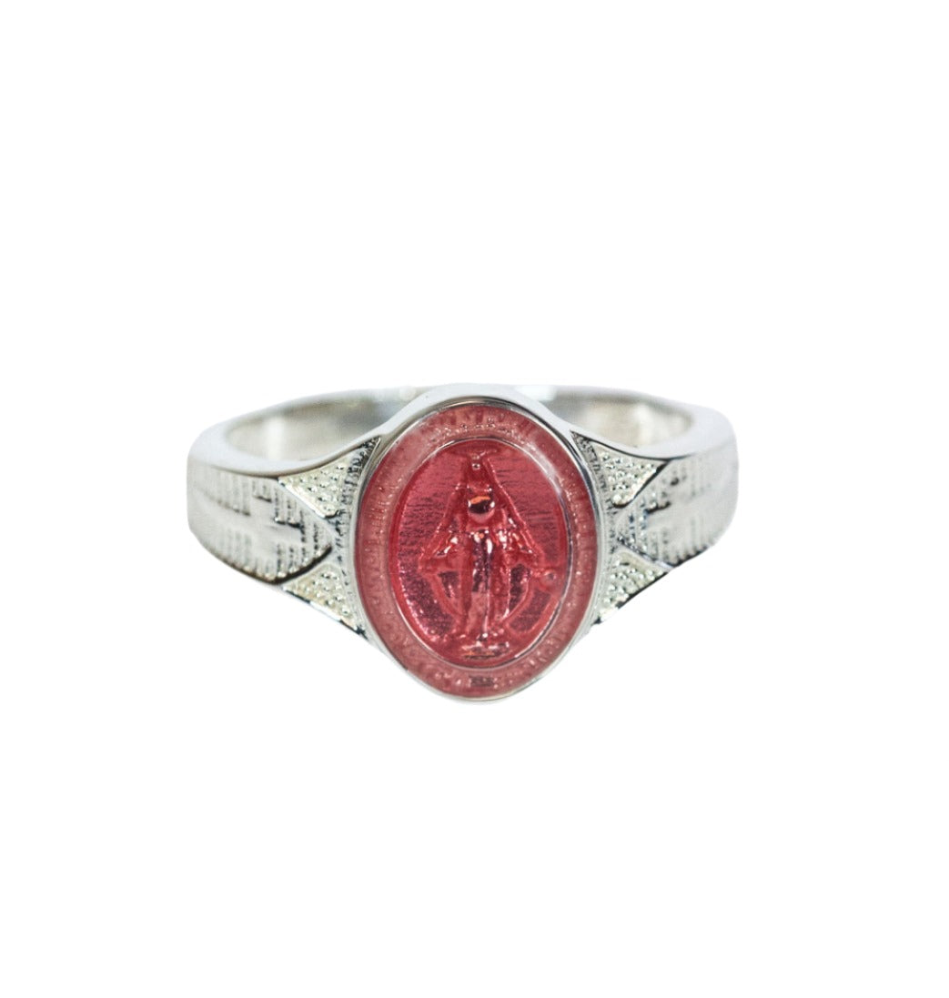 Bliss Manufacturing Pink Epoxy Sterling Silver Women's Miraculous Medal Ring,