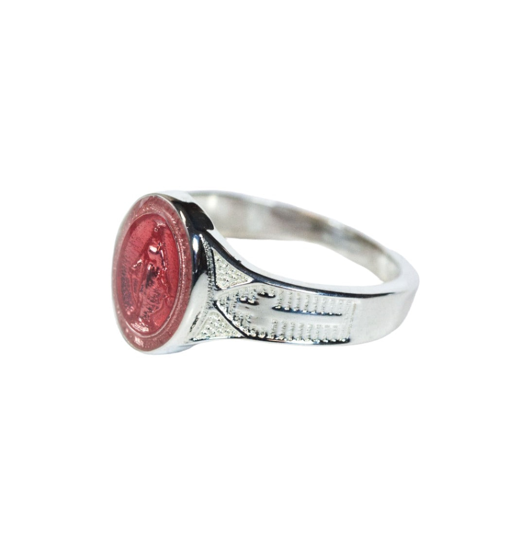 Pink Epoxy Sterling Silver Women's Miraculous Medal Ring,