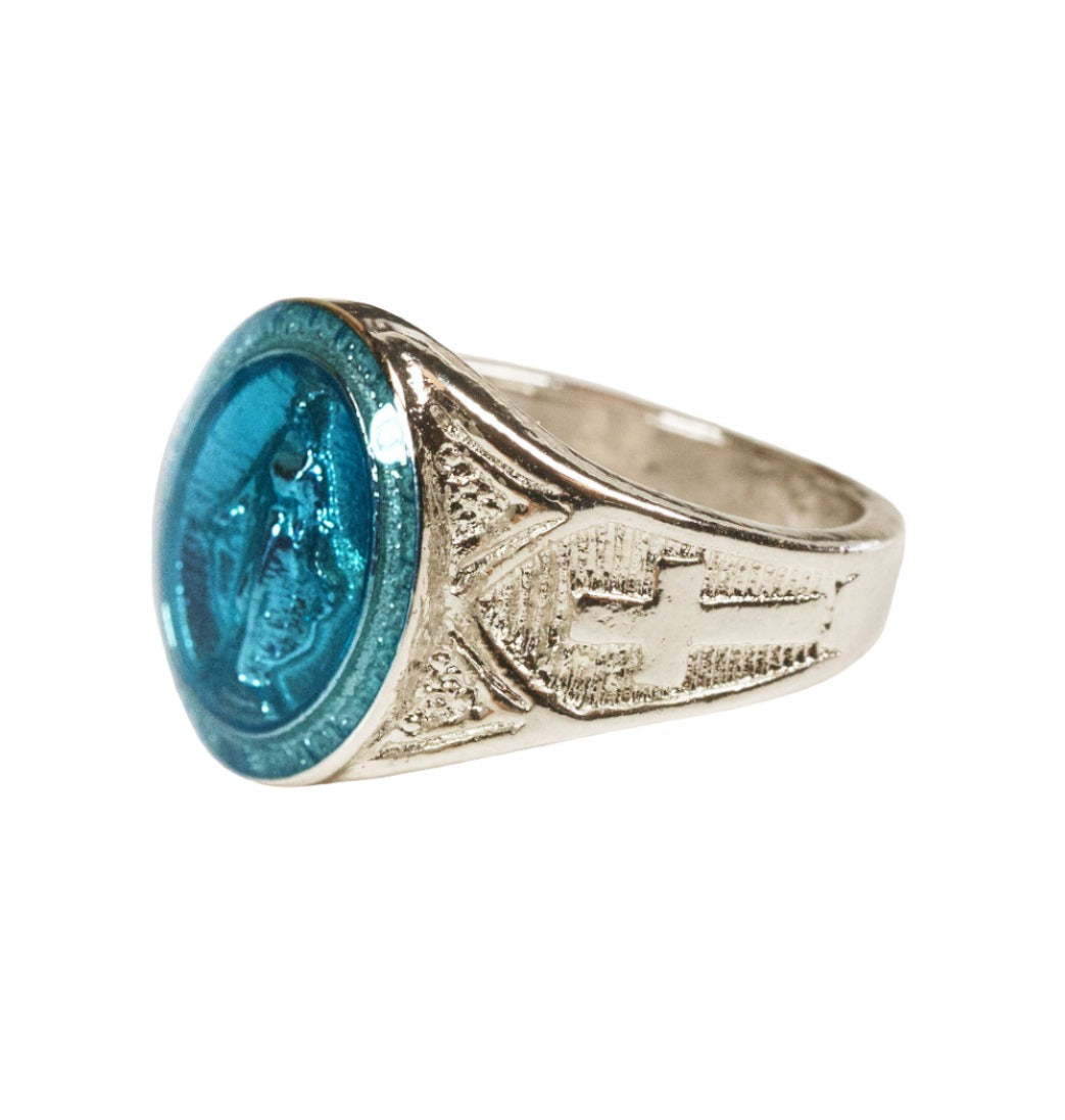 Bliss 14kt Gold Miraculous Ring w/Blue Epoxy Medal Ring,