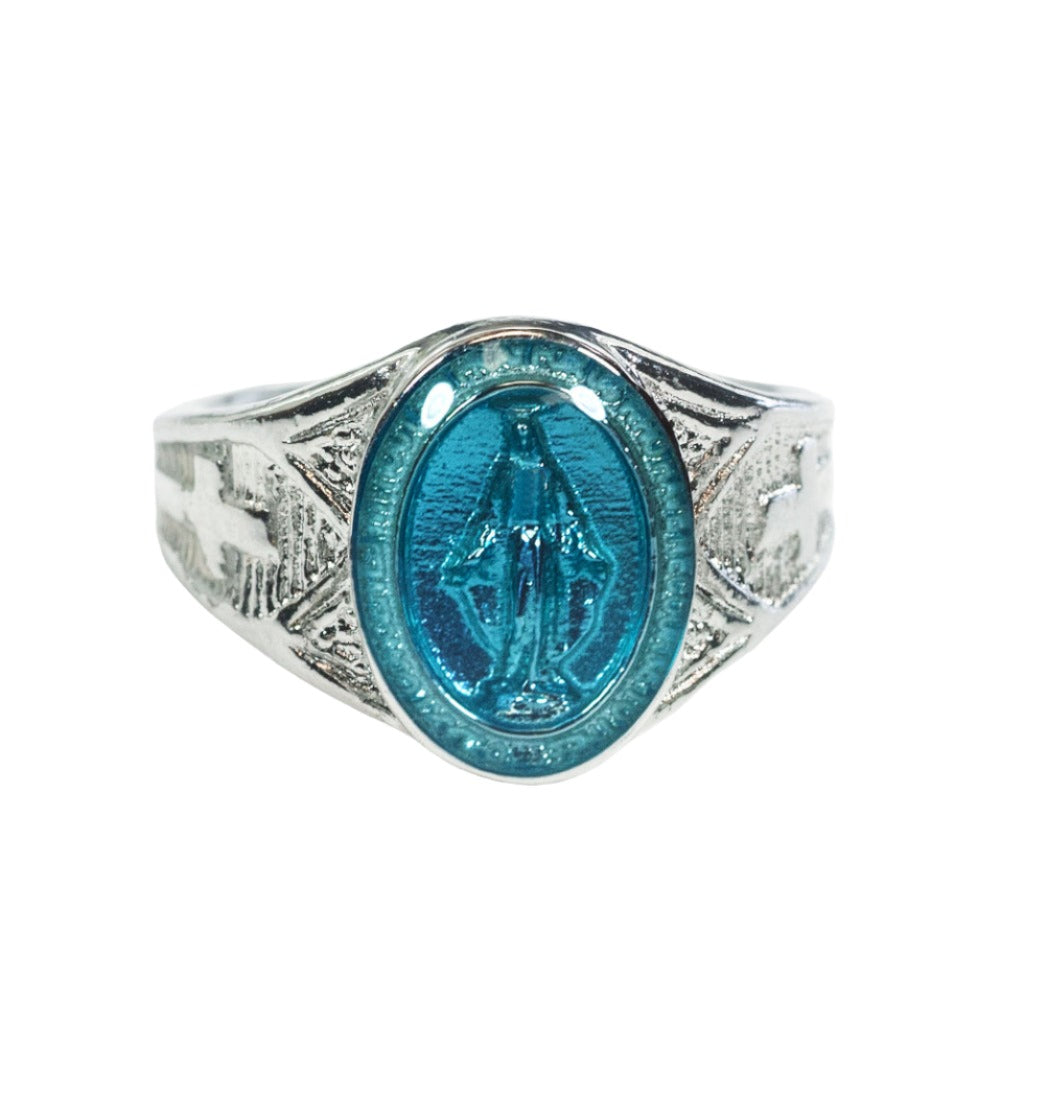 Bliss Manufacturing Sterling Silver Men's Miraculous Ring w/ Blue Epoxy,