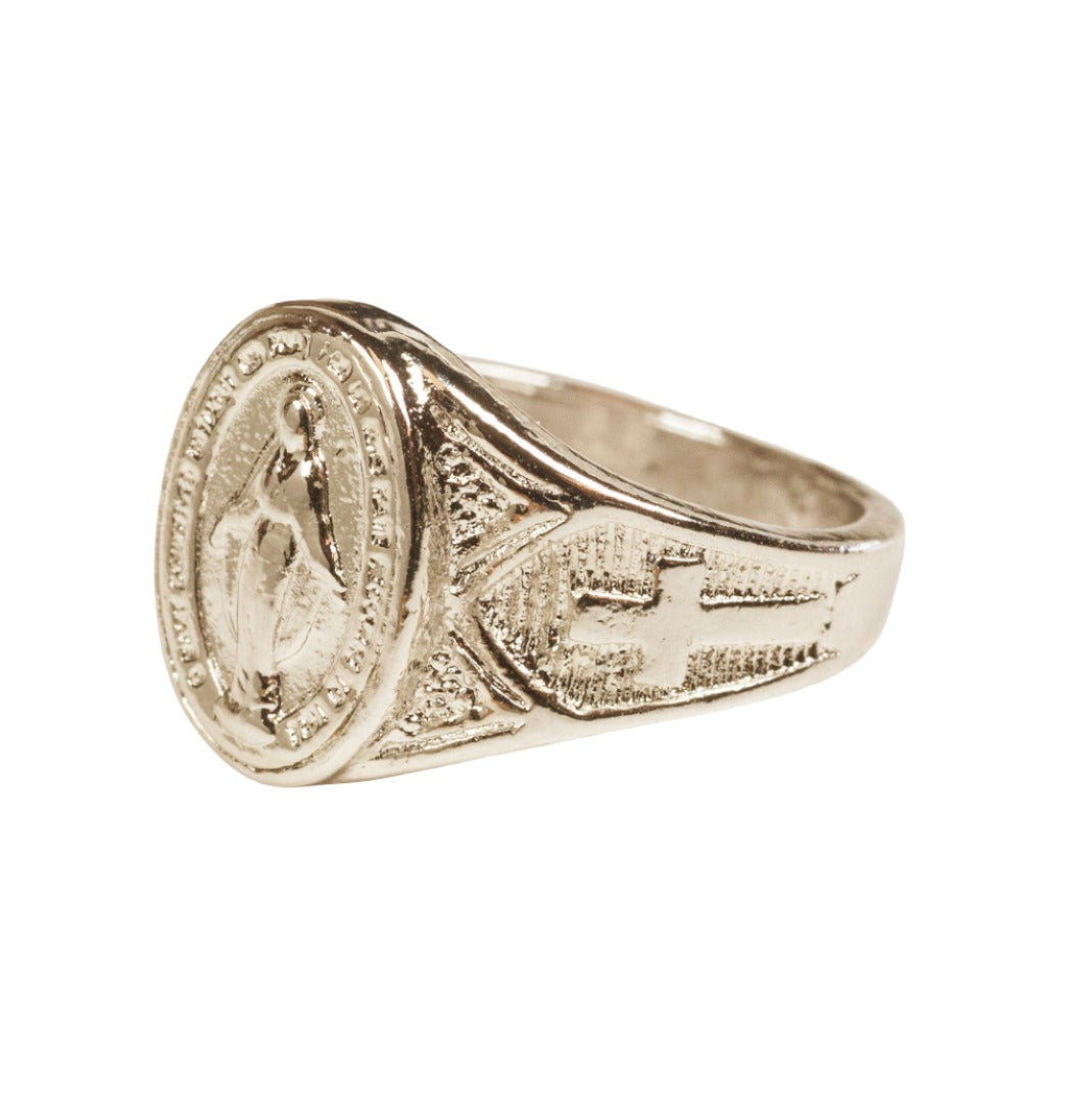 14kt Gold Men's Miraculous Medal Ring,