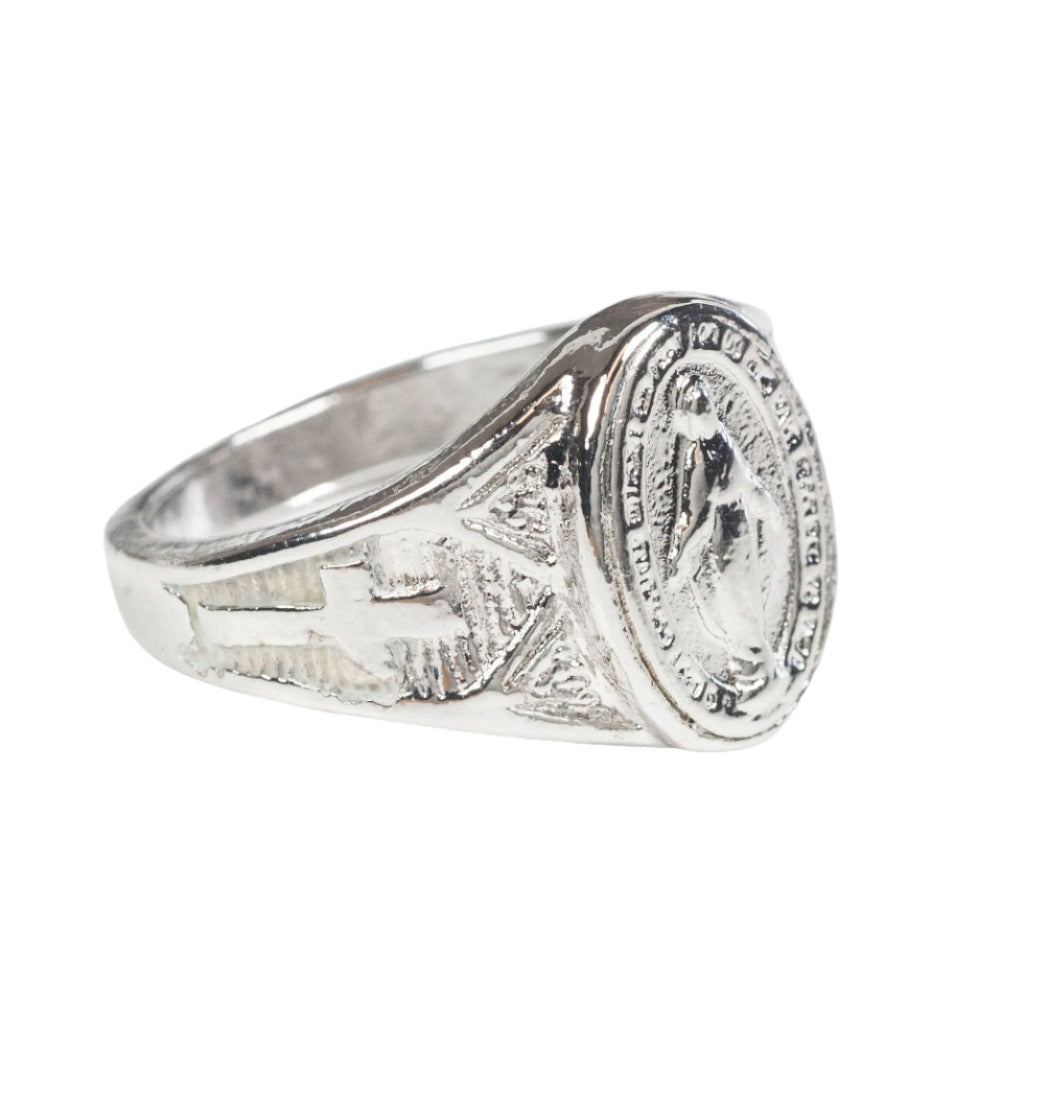 Bliss Sterling Silver Men's Miraculous Medal Ring,