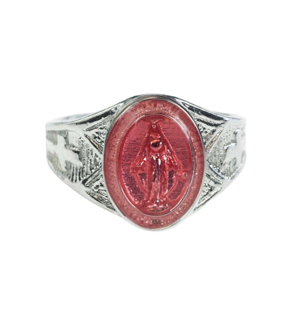 Bliss Manufacturing Sterling Silver Men's Miraculous Ring w/Pink Epoxy,