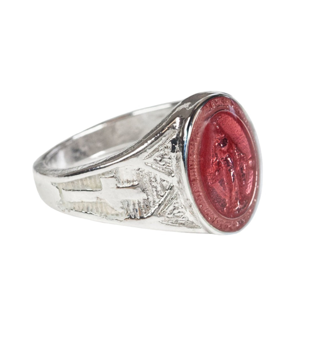 Bliss Sterling Silver Men's Miraculous Ring w/Pink Epoxy,