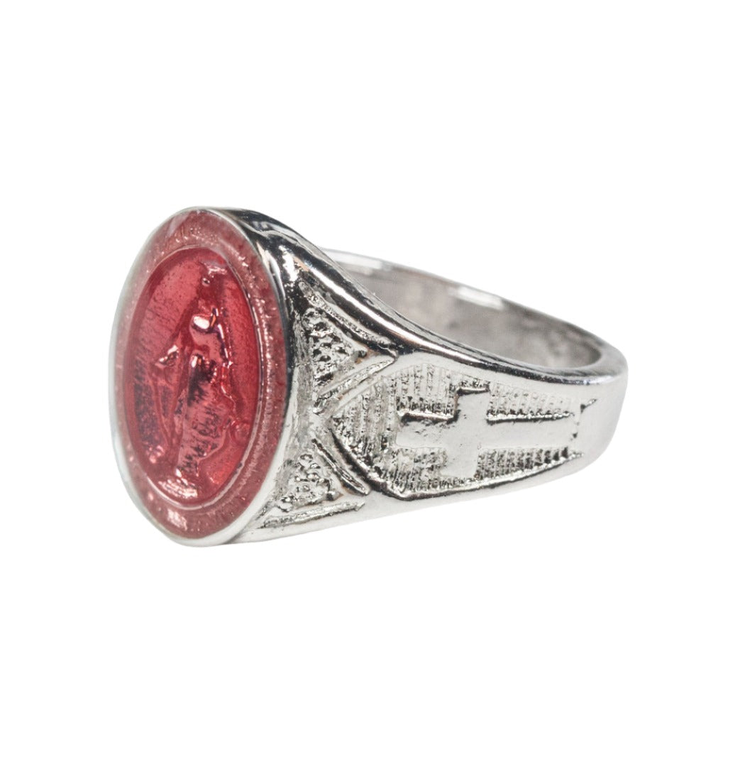 Sterling Silver Men's Miraculous Ring w/Pink Epoxy