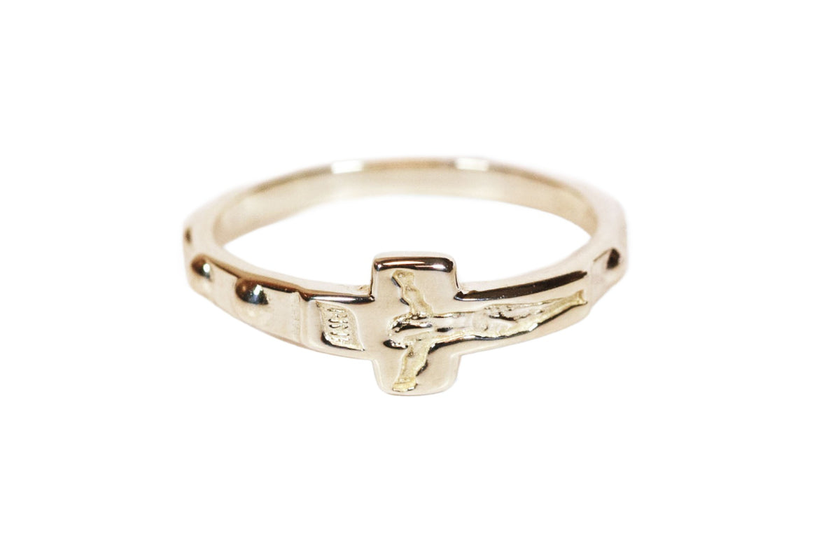 14kt Gold Rosary Ring with Crucifix