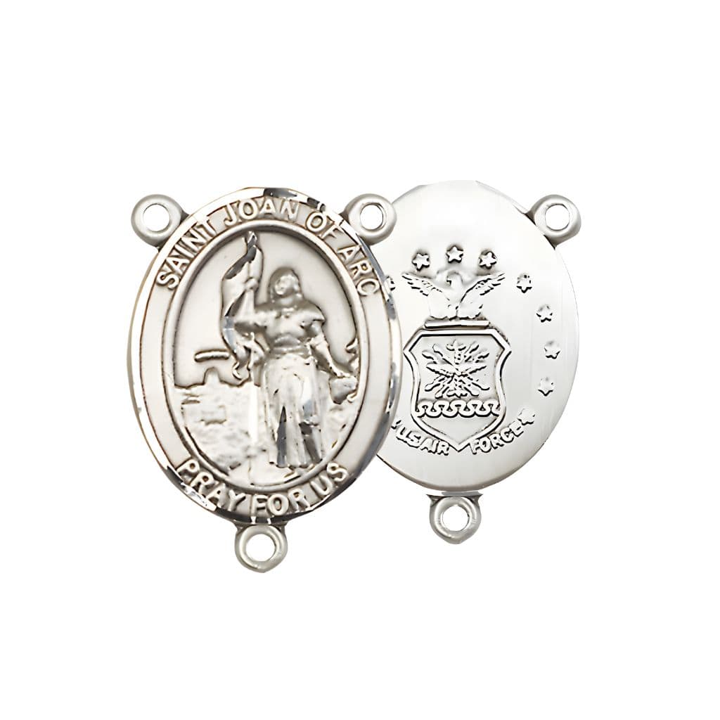 Bliss Air Force St. Joan of Arc Rosary Sterling Silver Centerpiece, Measures 3/4-inch by 1/2-inch.
