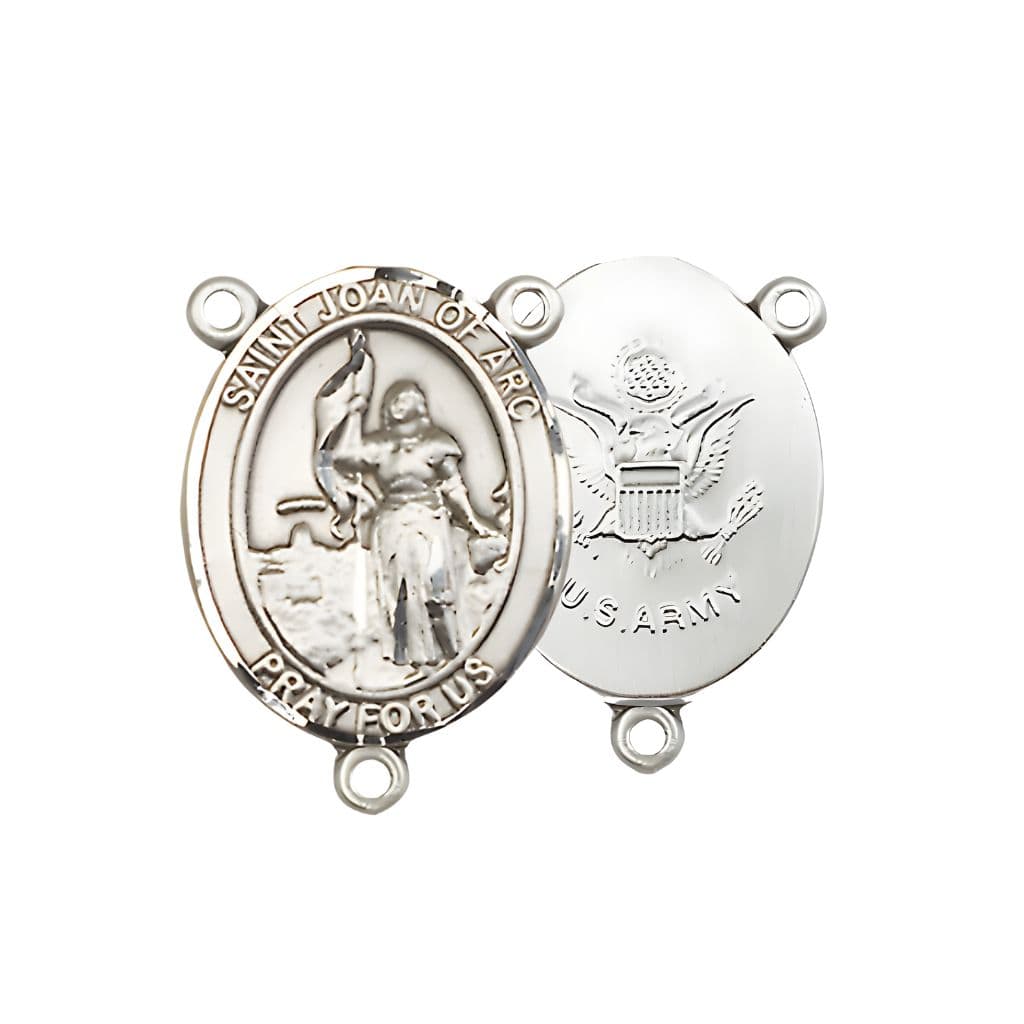 Bliss Army St. Joan of Arc Rosary Sterling Silver Centerpiece, Measures 3/4-inch by 1/2-inch.