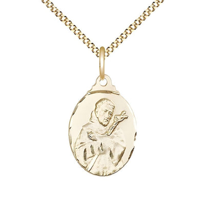St. Francis of Assisi with Crucifix Medal 14kt Gold-filled Medal with Gold-plated Chain, Measures 7/8-inch tall by 1/2-inch wide, Bliss Manufacturing