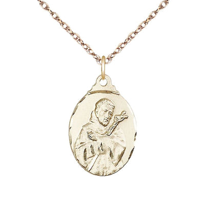 St. Francis of Assisi with Crucifix Medal 14kt Gold-filled Medal with Gold-filled Chain, Measures 7/8-inch tall by 1/2-inch wide, Bliss Manufacturing