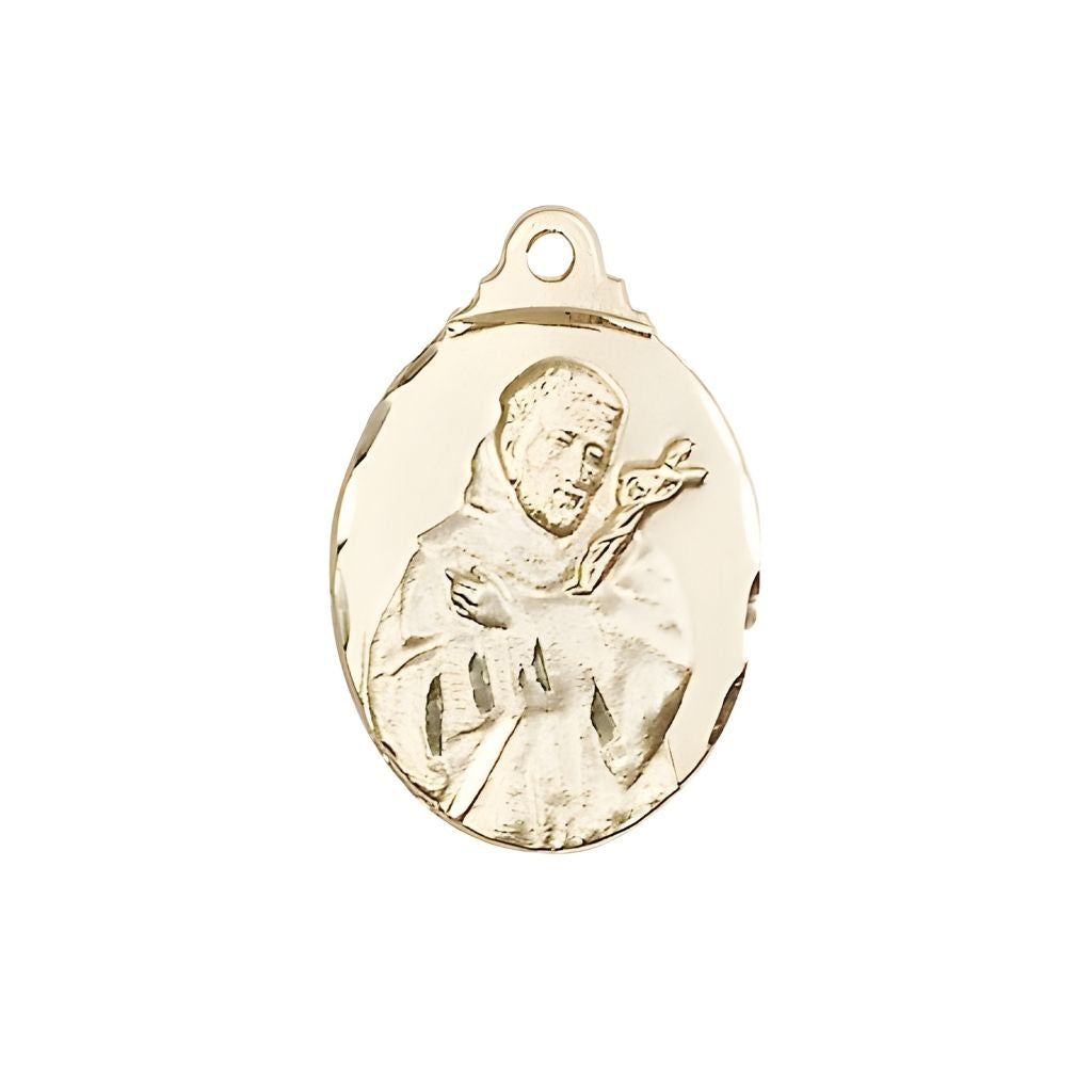 Bliss Bliss St. Francis of Assisi with Crucifix Medal 14kt Gold Medal, Measures 7/8-inch tall by 1/2-inch wide,