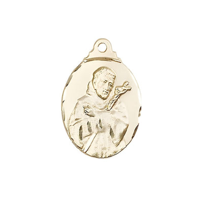 St. Francis of Assisi with Crucifix Medal 14kt Gold Medal, Measures 7/8-inch tall by 1/2-inch wide, Bliss Manufacturing