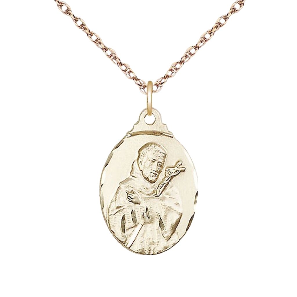 Bliss Bliss St. Francis of Assisi with Crucifix Medal 14kt Gold Medal with 14kt Gold Chain, Measures 7/8-inch tall by 1/2-inch wide,