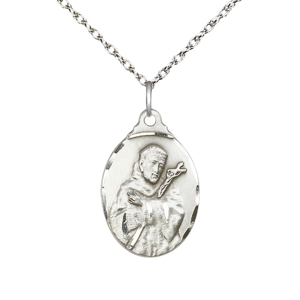 Bliss Bliss St. Francis of Assisi with Crucifix Medal Sterling Silver Medal with Sterling Silver Rope Chain, Measures 7/8-inch tall by 1/2-inch wide,