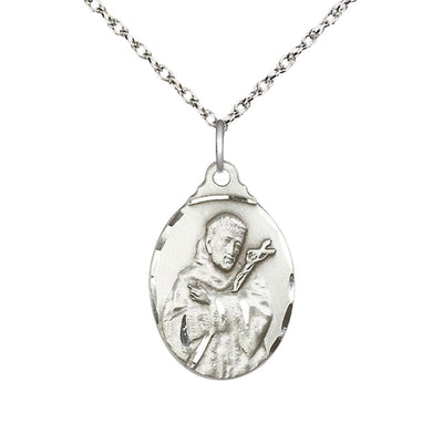 St. Francis of Assisi with Crucifix Medal Sterling Silver Medal with Sterling Silver Rope Chain, Measures 7/8-inch tall by 1/2-inch wide, Bliss Manufacturing