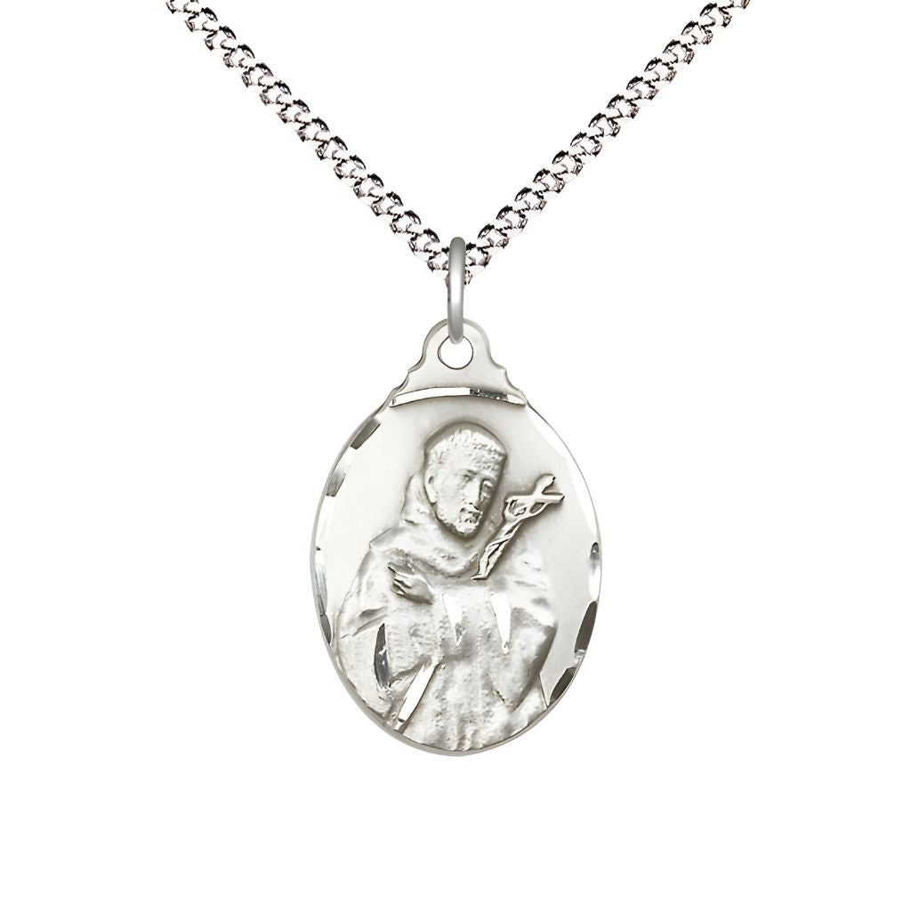 Bliss Bliss St. Francis of Assisi with Crucifix Medal Sterling Silver Medal with Plated Chain, Measures 7/8-inch tall by 1/2-inch wide,