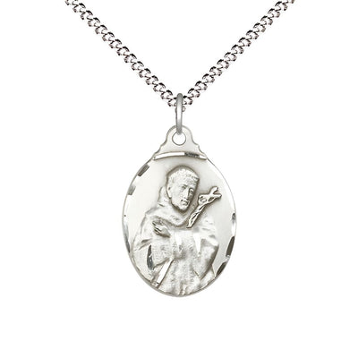 St. Francis of Assisi with Crucifix Medal Sterling Silver Medal with Plated Chain, Measures 7/8-inch tall by 1/2-inch wide, Bliss Manufacturing