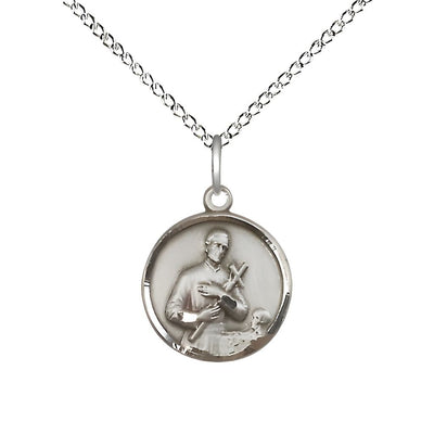 St. Gerard Holding a Crucifix Sterling Silver Medal with sterling chain, Measures 5/8-inch tall by 1/2-inch wide, Bliss Manufacturing