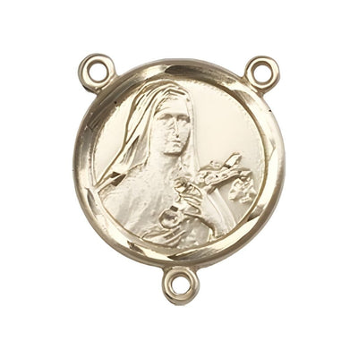 St. Theresa 14kt Gold-filled Engravable Round Rosary Centerpiece from, Measures 5/8-inch by 1/2-inch, Bliss Manufacturing