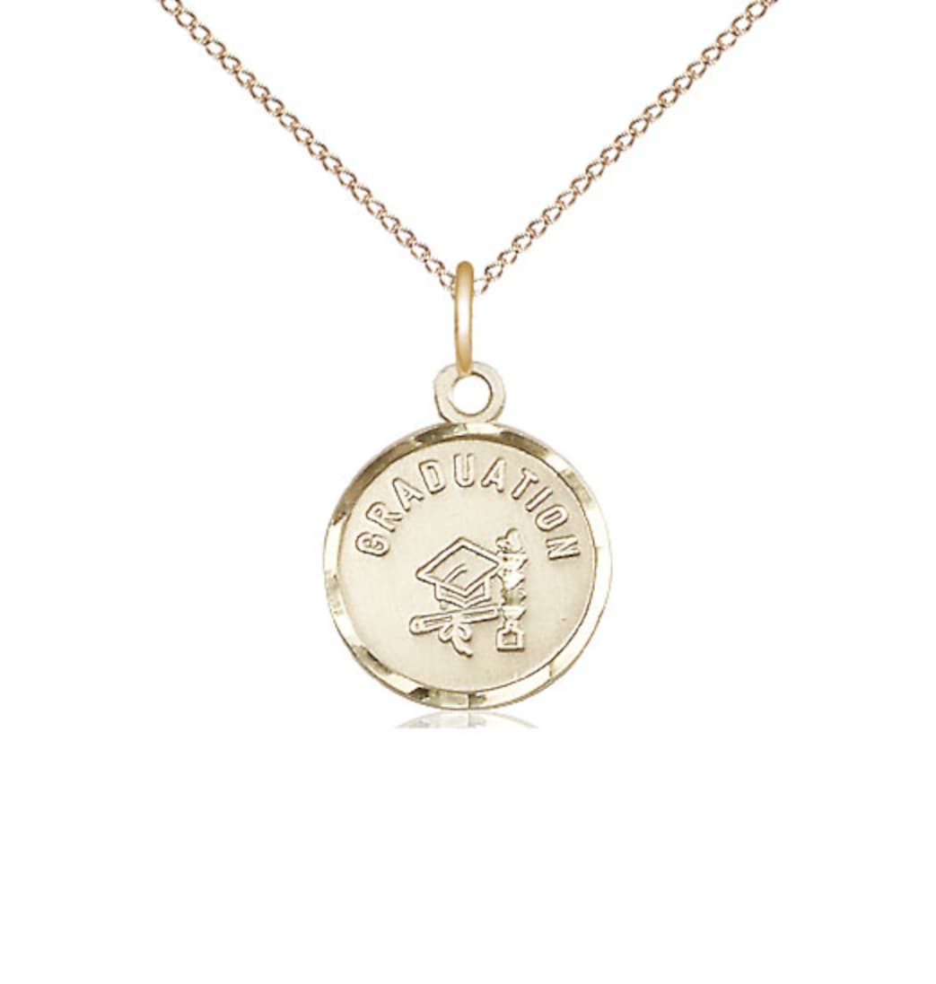 Bliss Gold-filled Graduation Round Medal w/Cap and Diploma with Gold-filled Chain,