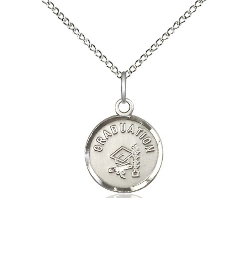 Bliss Manufacturing Graduation Round Sterling Silver Medal w/Cap and Diploma with Sterling Silver Chain,