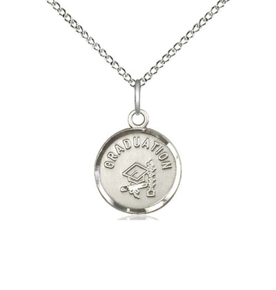 Graduation Round Sterling Silver Medal w/Cap and Diploma with Sterling Silver Chain, Bliss Manufacturing